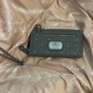 Grey wallet with wrist strap